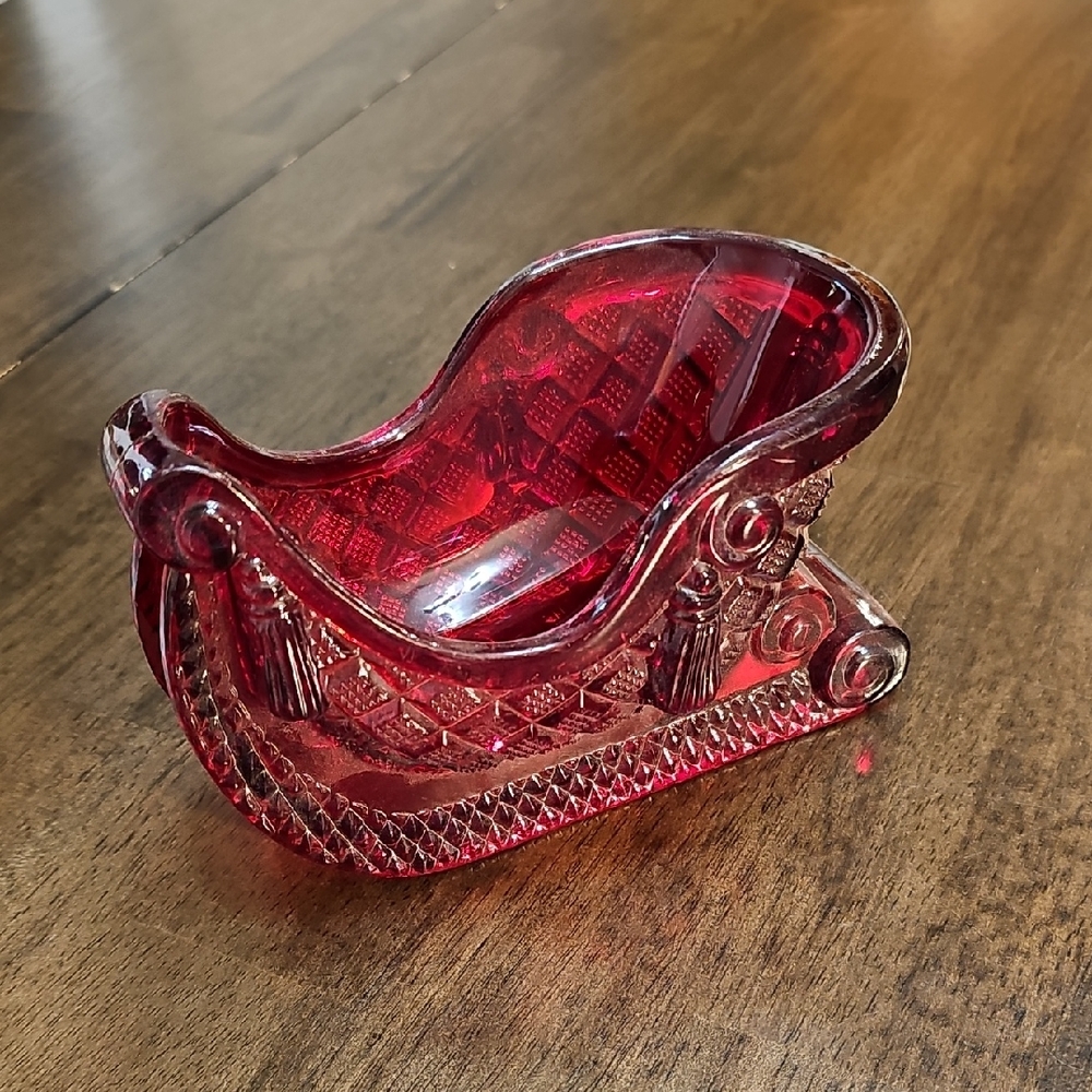 3 for $10 🛷 Vintage MCM Style Red Plastic Christmas Sleigh Candy Dish